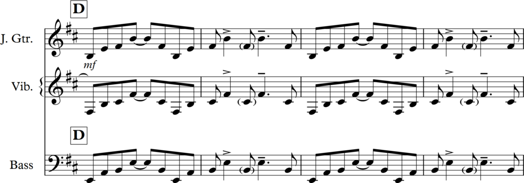 Obrázek 4: Ostinátní figura pod klarinetovým sólem v I. větě